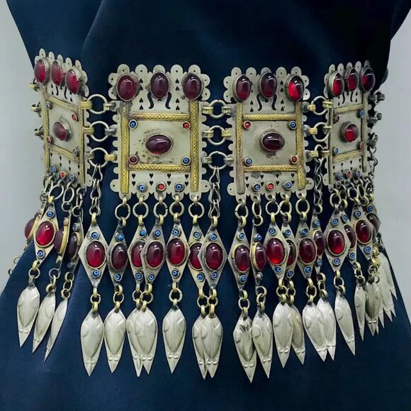 Vintage Turkmen Kuchi Belt, Handmade Belly Belt, Boho Turkmen Belly Dance Belt, - Picture 4 of 16